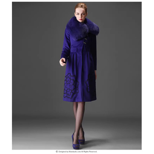 丢羊毛羊绒摆式 dio丢 大衣蓝紫色狐狸毛领女冬njx Stu 1.5折Max