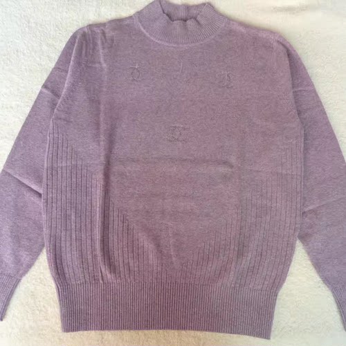 女长袖半高领羊毛羊绒衫清仓超细柔软浅紫色2025春季秋冬LXZ