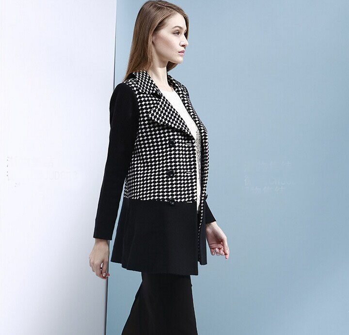 羊毛针织显瘦修身大码黑白色外套