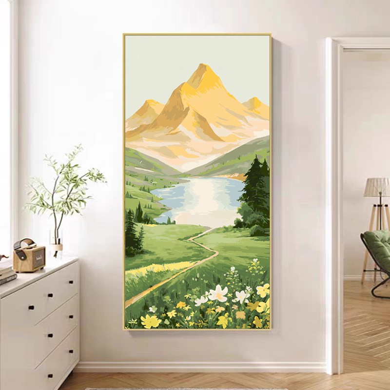 风景山水画数字油画日照金山玄关