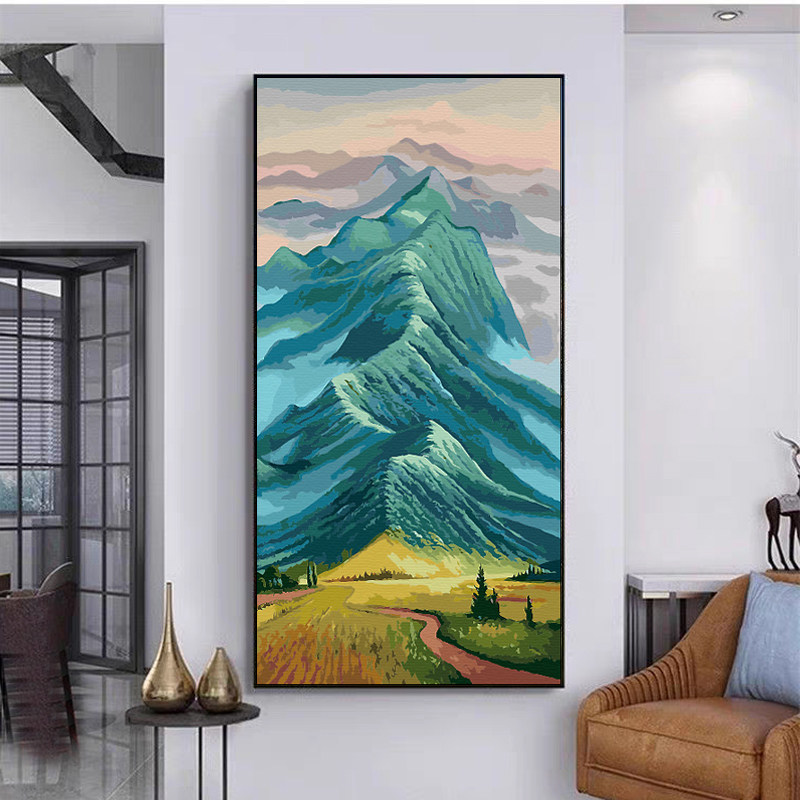 竖版好寓意聚宝盆龙脉DIY数字油画客厅玄关过道挂画靠山图装饰画