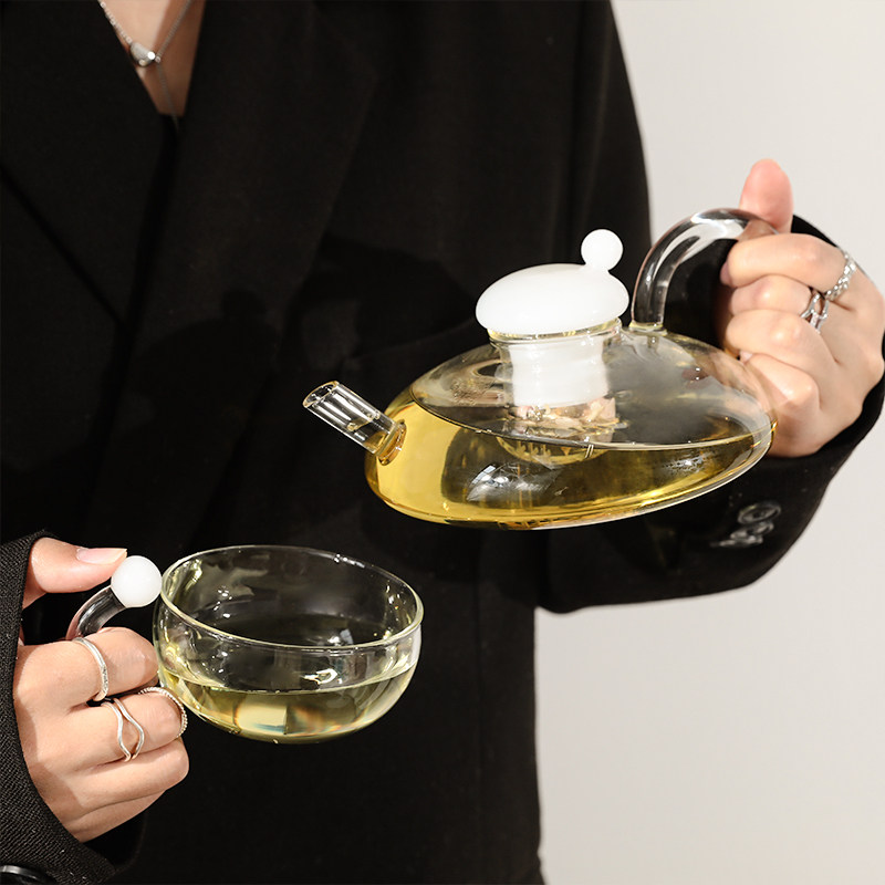 玻璃茶壶泡茶家用耐高温时尚高级咖啡壶花茶壶带过滤水壶茶杯套装