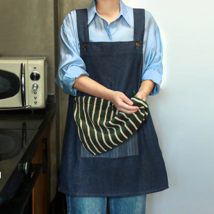 可擦手围裙厨房家用2026新款 防做饭油可拆卸男 女牛仔高级感年轻款