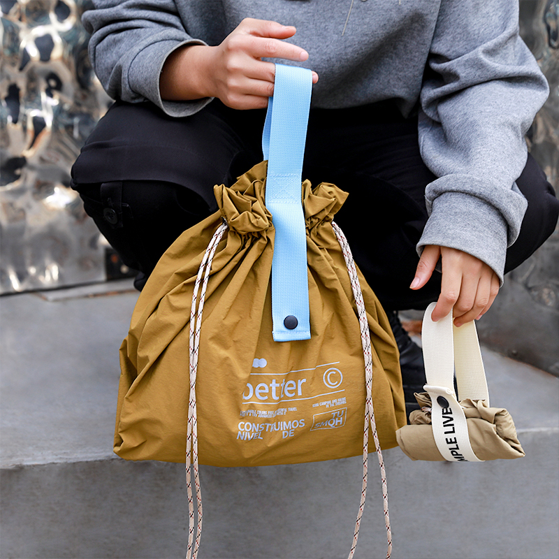 原创手提饭盒袋大容量便携可折叠束口购物袋便当包收纳袋轻巧环保