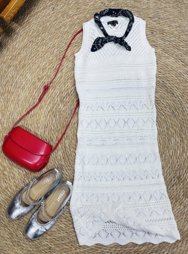 外单！美系香蕉家！福利～纯欲度假风镂空针织背心裙～比基尼绝配