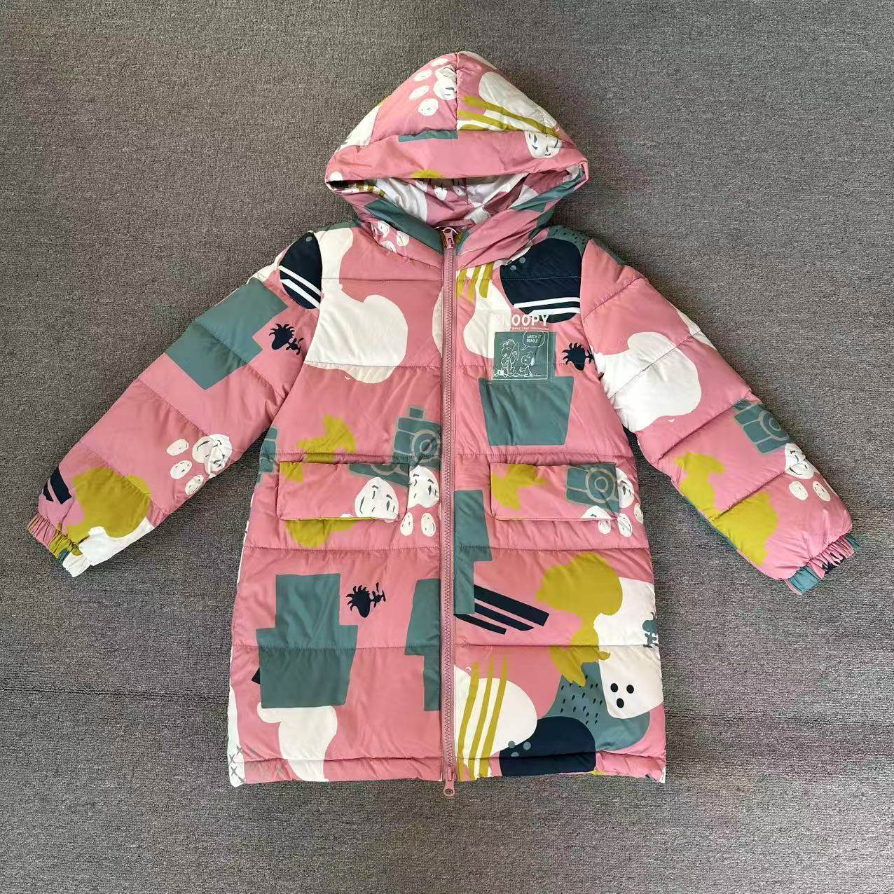 专柜吊牌599￥新品韩版宽松直筒男女童宝宝连帽中长款羽绒服外套