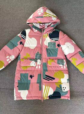 专柜吊牌599￥新品韩版宽松直筒男女童宝宝连帽中长款羽绒服外套