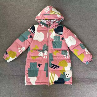 专柜吊牌599￥新品韩版宽松直筒男女童宝宝连帽中长款羽绒服外套