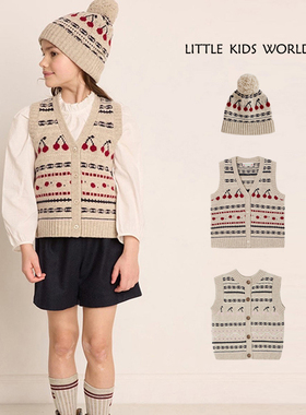 23秋冬Bp同款儿童樱桃毛衣针织背心学院风高定上衣纯羊毛马甲ins