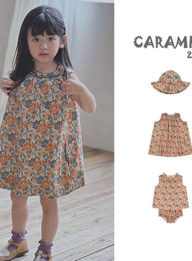 23春夏CAR同款女童轻奢法式复古碎花无袖娃娃连衣裙纯棉婴童套装