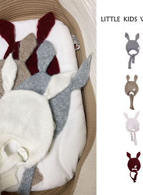 22秋冬bambolina可爱男女宝宝帽子软萌兔子耳朵针织帽羊驼绒保暖