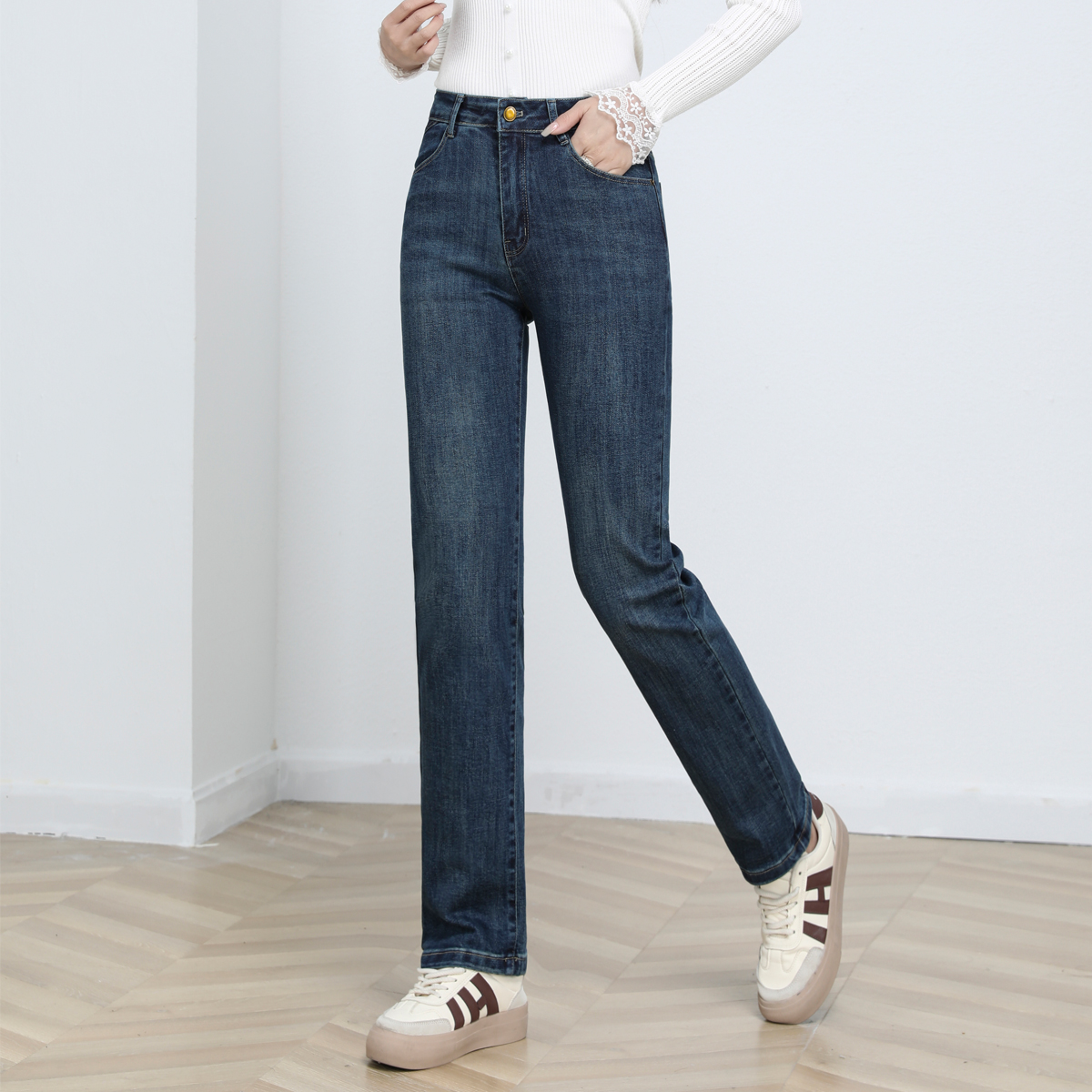 直筒牛仔裤女高腰弹力大码中年女裤妈妈裤子微胖mm显瘦2025年春秋