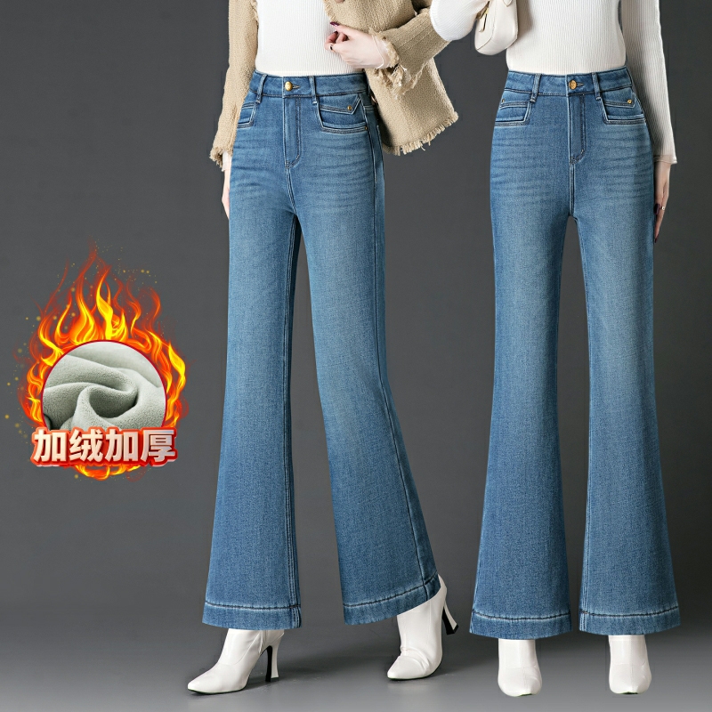 冬季加绒微喇牛仔裤女2025年新款