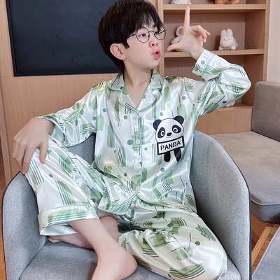 春秋季冰丝中大童男孩空调房睡衣