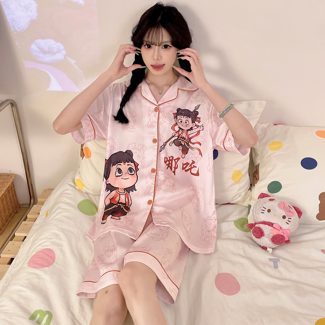 可爱卡通冰丝夏季女童睡衣套装
