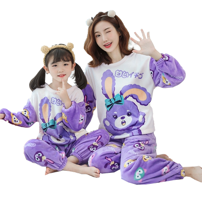 中大童可爱法兰绒家居服母女装女