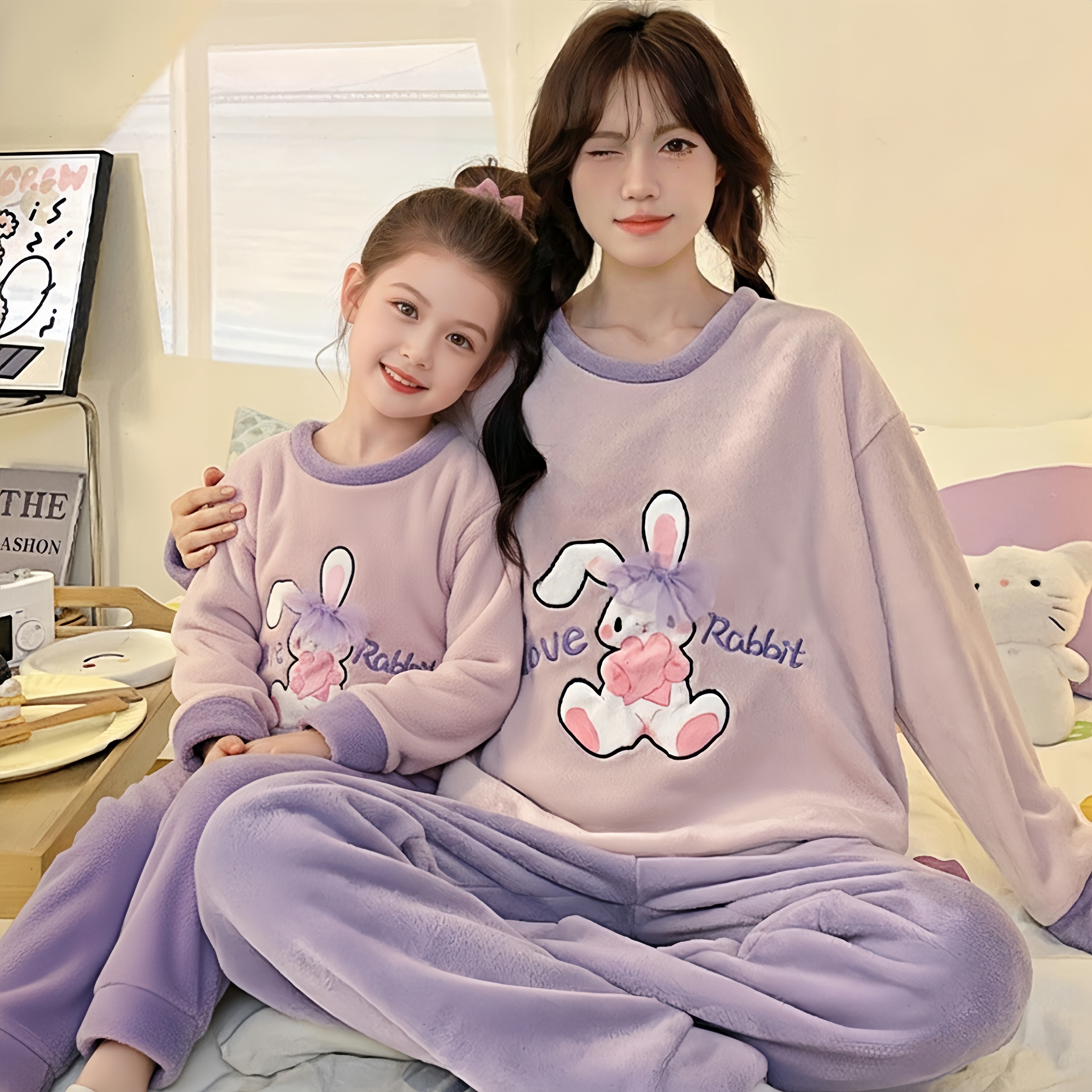 2025新款法兰绒亲子母女睡衣套装