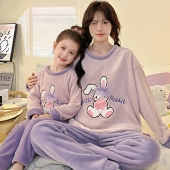 家居服套装 秋冬季 女童睡衣法兰绒亲子母女卡通女孩宝宝珊瑚绒薄款