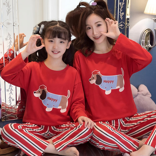 红色亲子装母女睡衣纯棉套装
