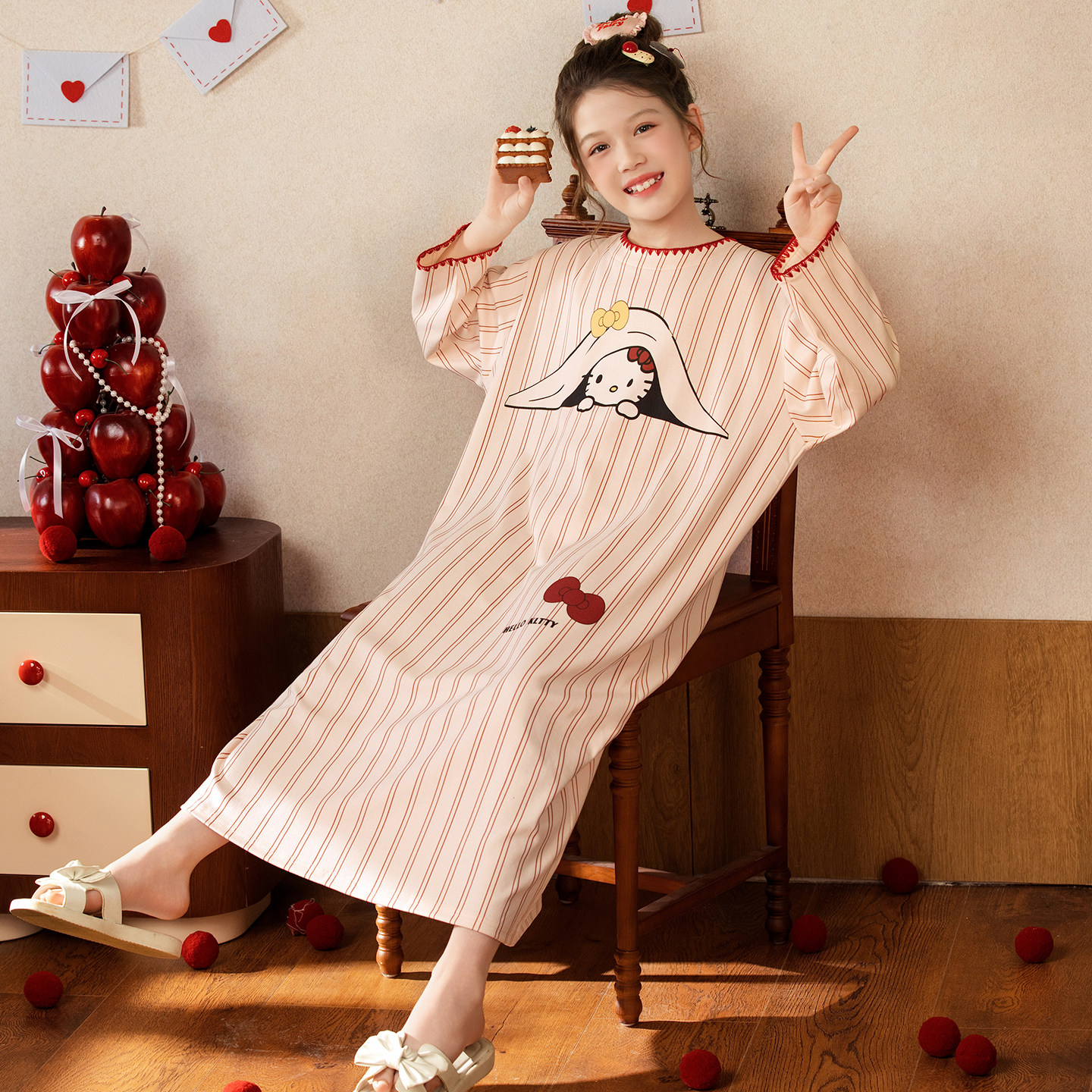 2026新款女童长袖睡裙秋季条纹中大童宽松家居服KT猫可爱公主长裙,童装/婴儿装/亲子装,家居裙/睡裙,淘宝优惠券,粉丝福利购,淘宝优惠卷