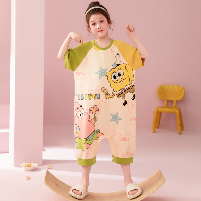 女童睡衣夏季薄款纯棉连体衣