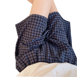 日系格子少女睡裤女夏季短裤遛弯裤可外出情侣男薄款大码家居裤