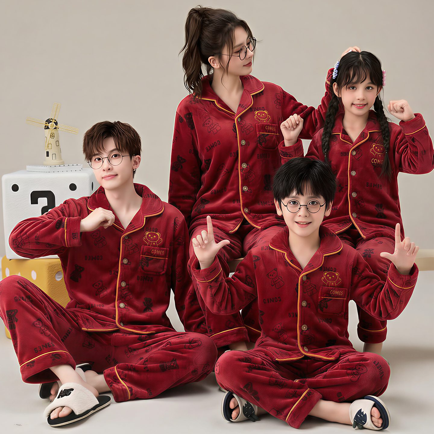 2025新款法兰绒一家亲子装睡衣