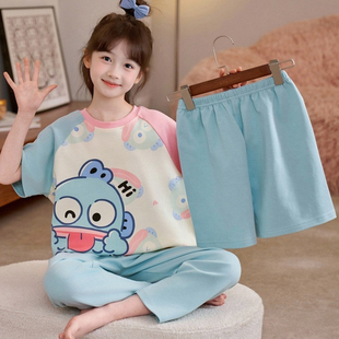 2025新款儿童睡衣女童夏季纯棉短袖三件套中大童女孩小丑鱼家居服