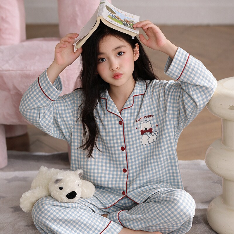 2026新款女童睡衣纯棉长袖春秋季中大童初中生女孩开衫家居服套装