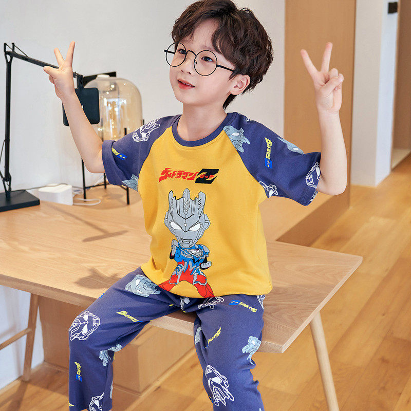 卡通动漫春夏季儿童睡衣纯棉短袖长裤套装男孩薄夏天空调房家居服