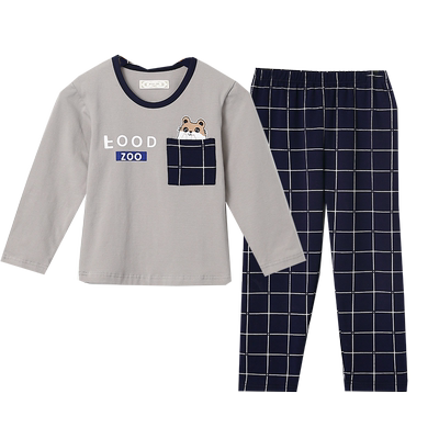 格子男童睡衣亲子一家四口纯棉