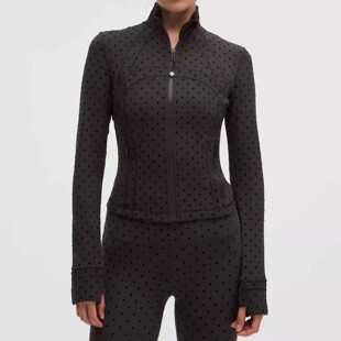 llulu波点植绒立领瑜伽服女磨毛修身显瘦夹克上衣户外运动外套