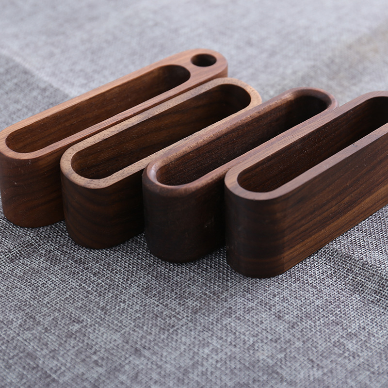 原木名片盒榉木黑胡桃木名片夹实木底座桌面整理收纳商务办公笔筒