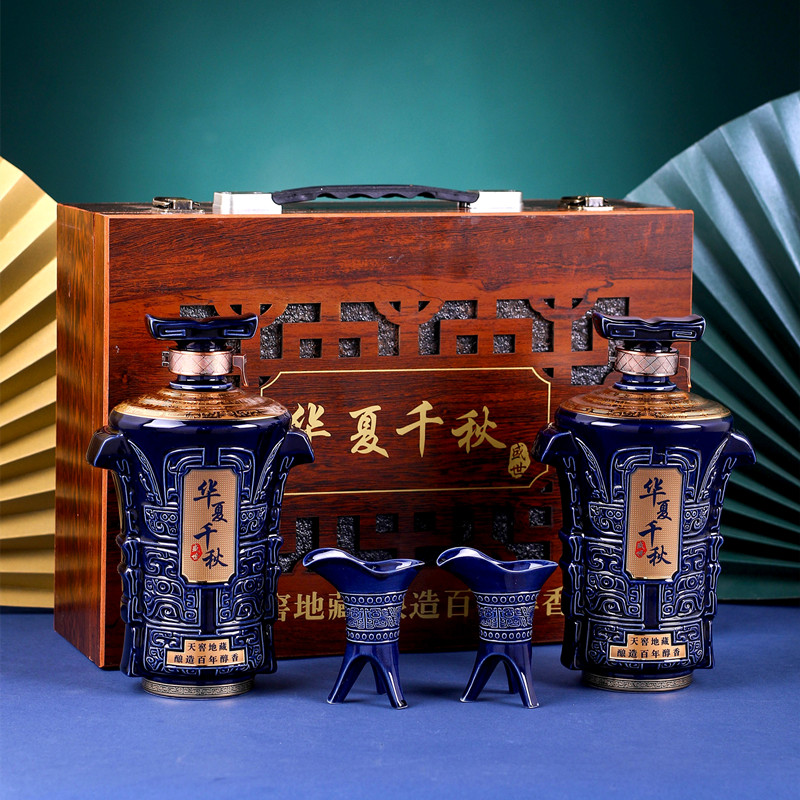 景德镇陶瓷高端空酒瓶1斤2斤装华夏千秋白酒家用存酒密封仿古酒壶