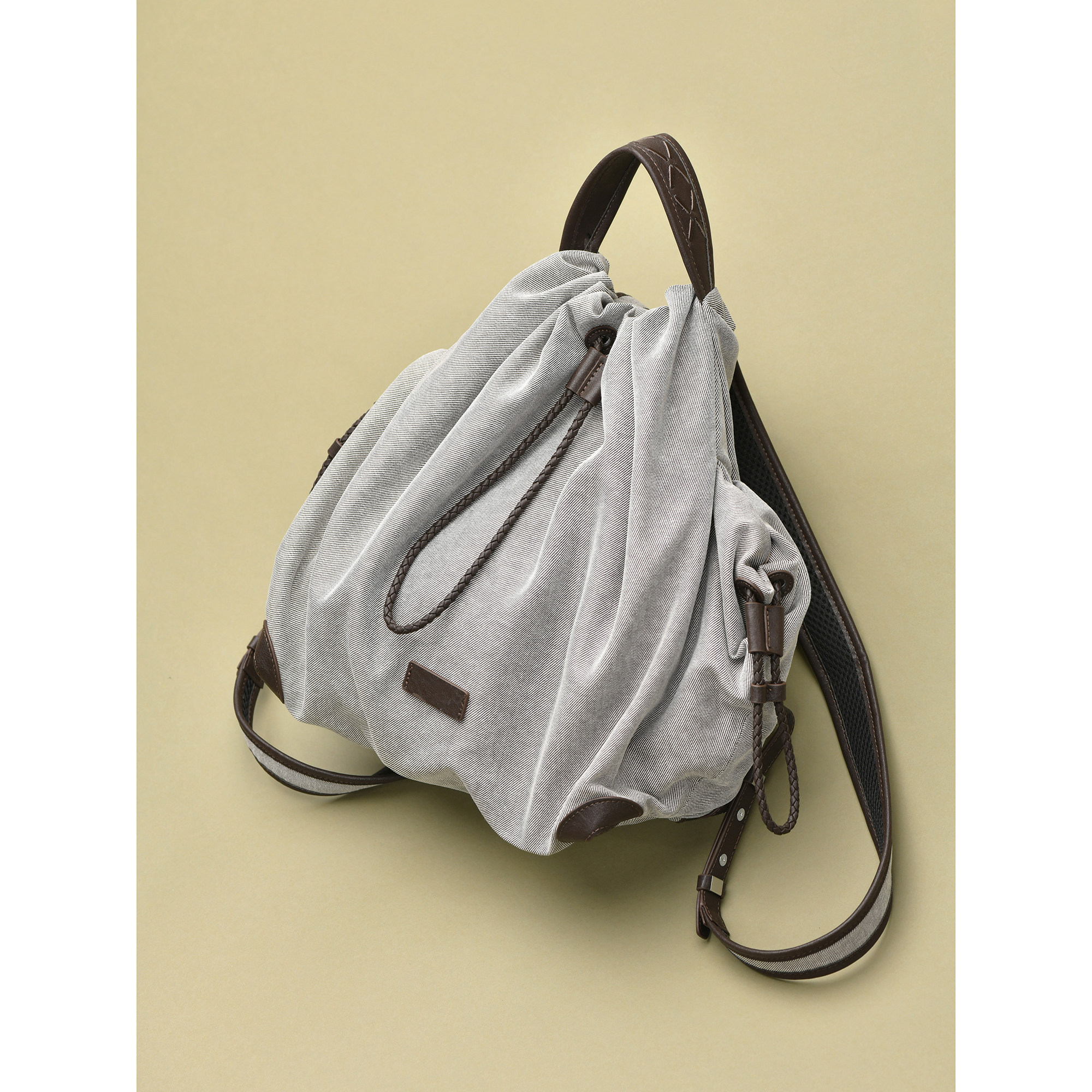 欧美风2025新款大容量潮百搭棉麻复古配牛皮抽带束口手提包双肩包