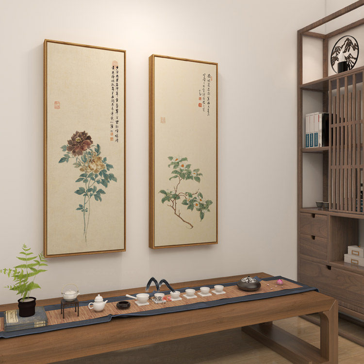 米亦堂x牡丹 新中式双联花卉国画私房菜餐厅客厅茶馆书房玄关挂画