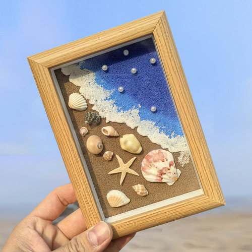 贝壳相框画肌理画真玻璃