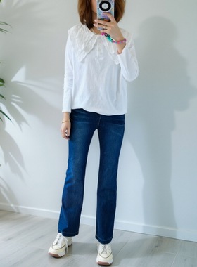 韩国进口HOWLUK秋季新款超大弹力牛奶棉柔软显瘦显高微喇牛仔裤