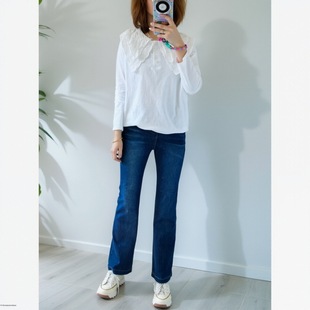 韩国进口HOWLUK秋季新款超大弹力牛奶棉柔软显瘦显高微喇牛仔裤