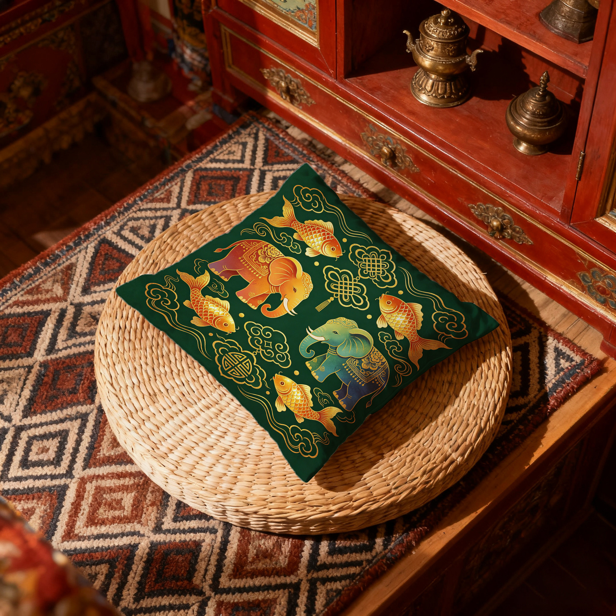 西藏莲花抱枕 布艺沙发靠垫   藏式民族风民宿家居装饰 独家设计