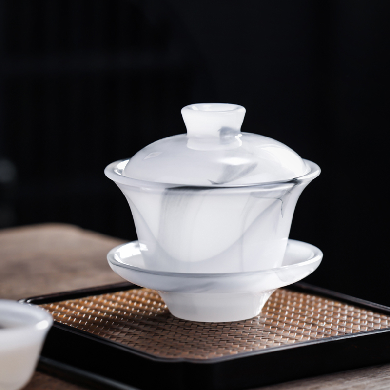 水墨玉瓷盖碗琉璃茶杯大号泡茶碗