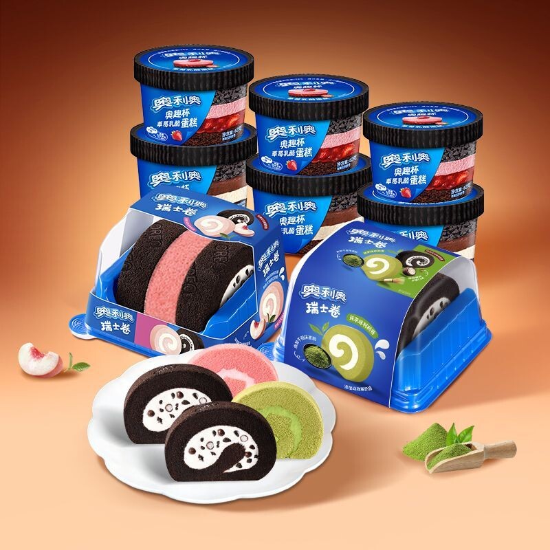 奥利奥奥趣杯慕斯乳酪蛋糕草莓味下午茶甜品+新品瑞士卷可可味