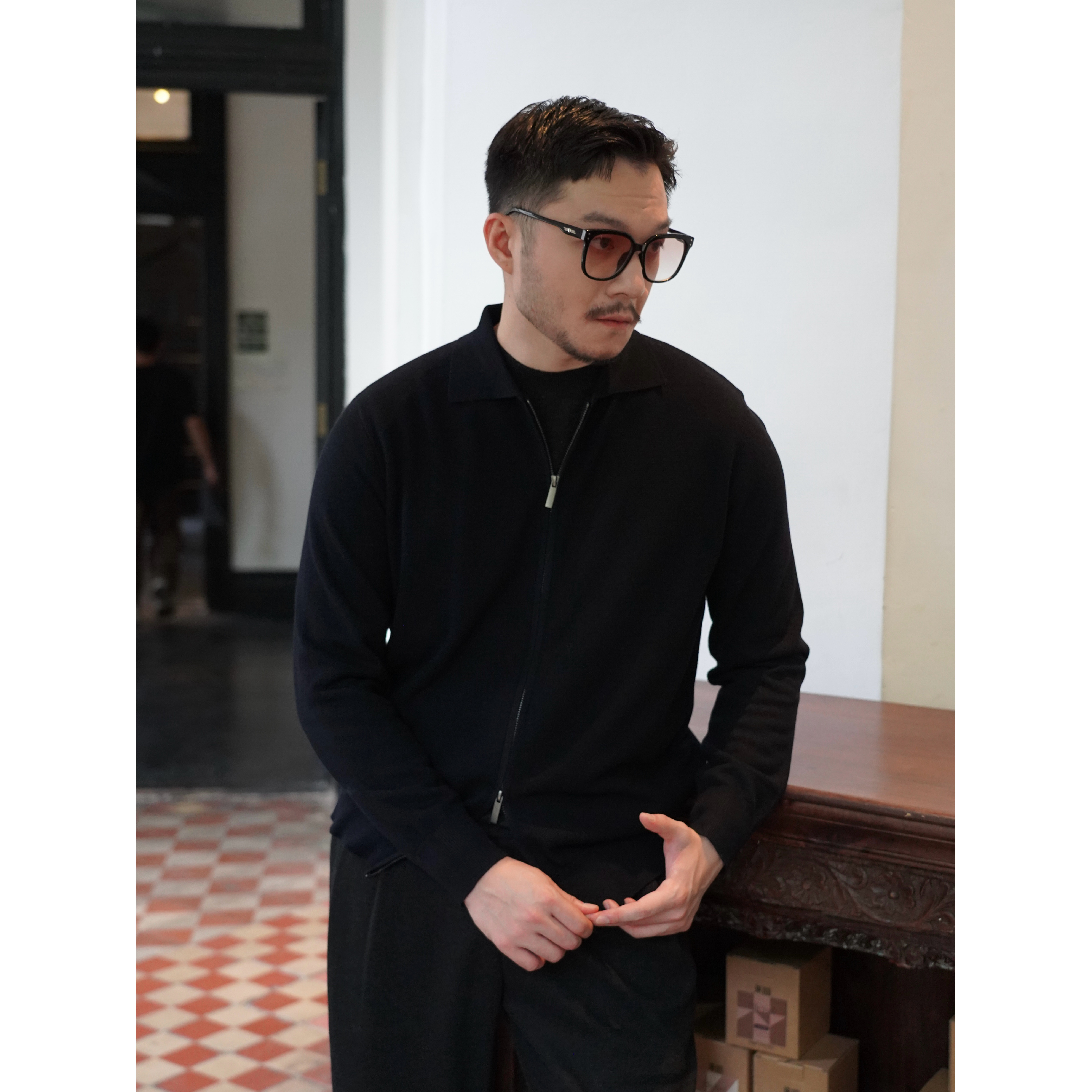 张时予OOTW秋冬羊毛混纺简约翻领男士拉链针织开衫毛衣外套