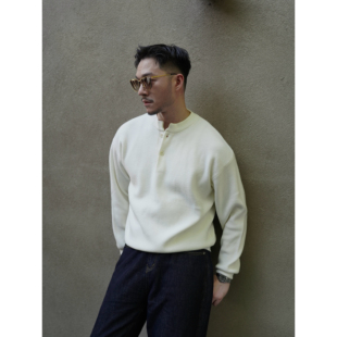 630G亨利领抗起球男士 针织毛衣休闲 圆领纽扣设计简约长袖