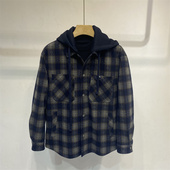 风百搭休闲外套潮流加厚加绒 复古格子连帽毛尼大衣保暖外套男工装