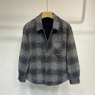 男士毛呢大衣冬季短款男外套加绒加厚保暖时尚百搭翻领毛呢外套