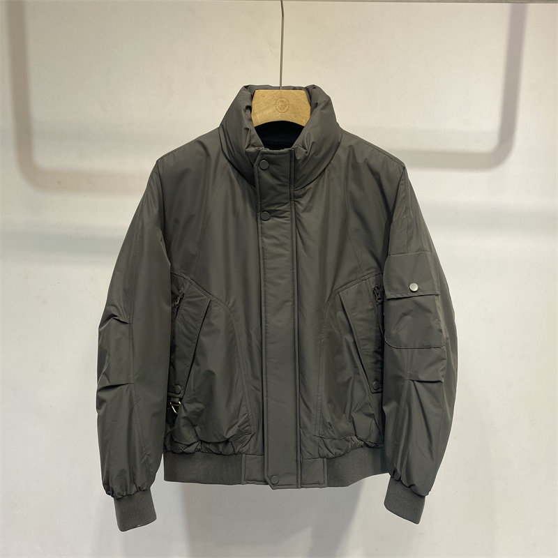 立领短款羽绒服男2025冬季新品灰绿色多口袋设计感保暖外套潮流