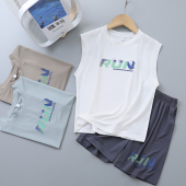 冰丝速干无袖 男童套装 t恤薄 短袖 两件套男孩背心套装 夏季 儿童短裤
