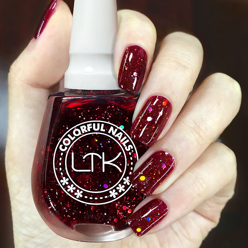 亮片气质显白指甲油热卖大瓶免烤速干持久不可剥不掉幻彩酒红美甲