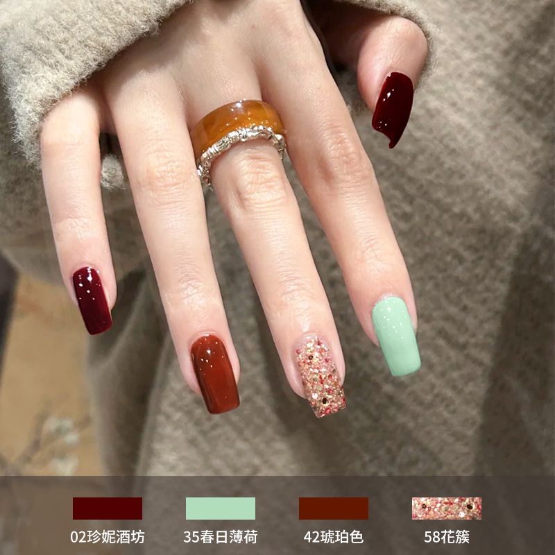 持久热卖气质透明多色秋冬显白指甲油美甲高档同款网红免照灯七彩